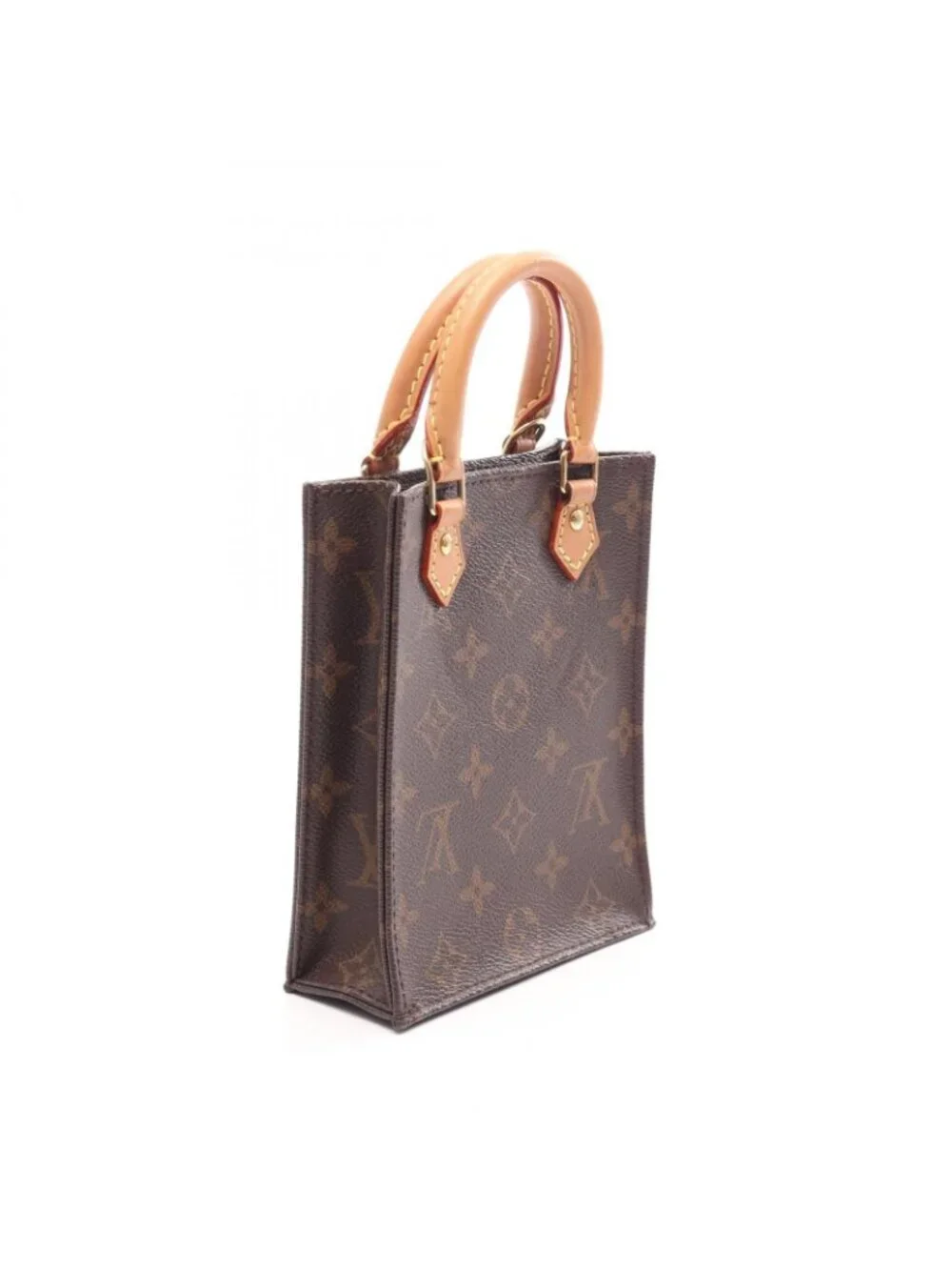 Louis Vuitton Petite Sac Plat Monogram 2-Way Canvas Leather Handbag